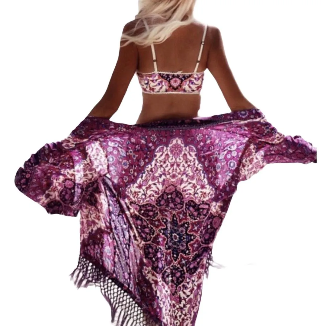 Boho-Chic Tassel Trim Kimono Robe