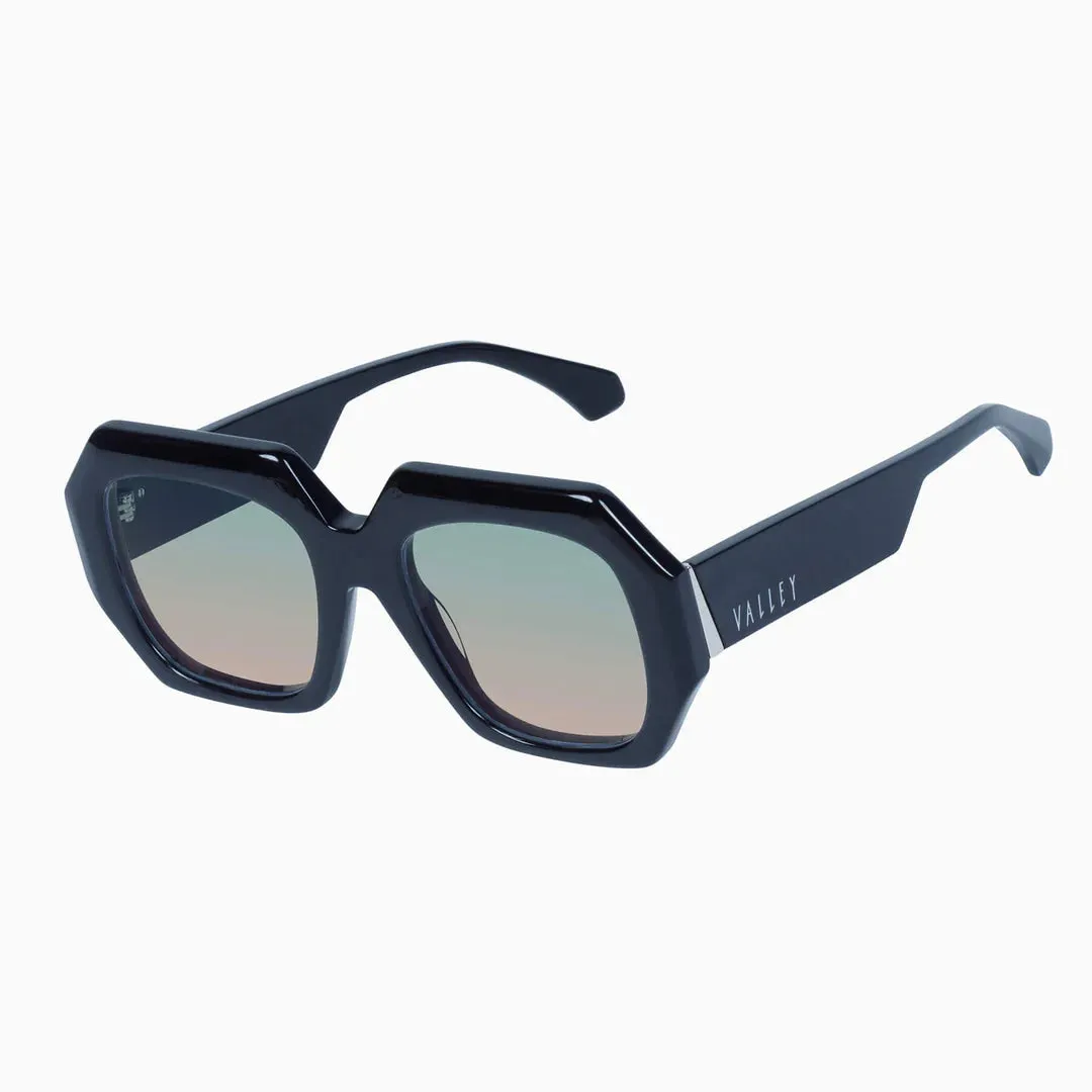Monolith Sunglasses | Gloss Black w. Silver Metal Trim   Olive to Rose Gradient Lens