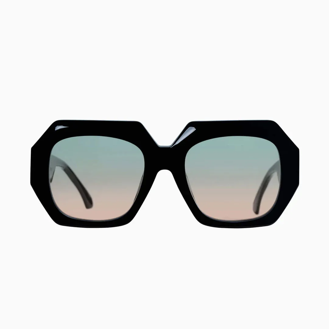 Monolith Sunglasses | Gloss Black w. Silver Metal Trim   Olive to Rose Gradient Lens