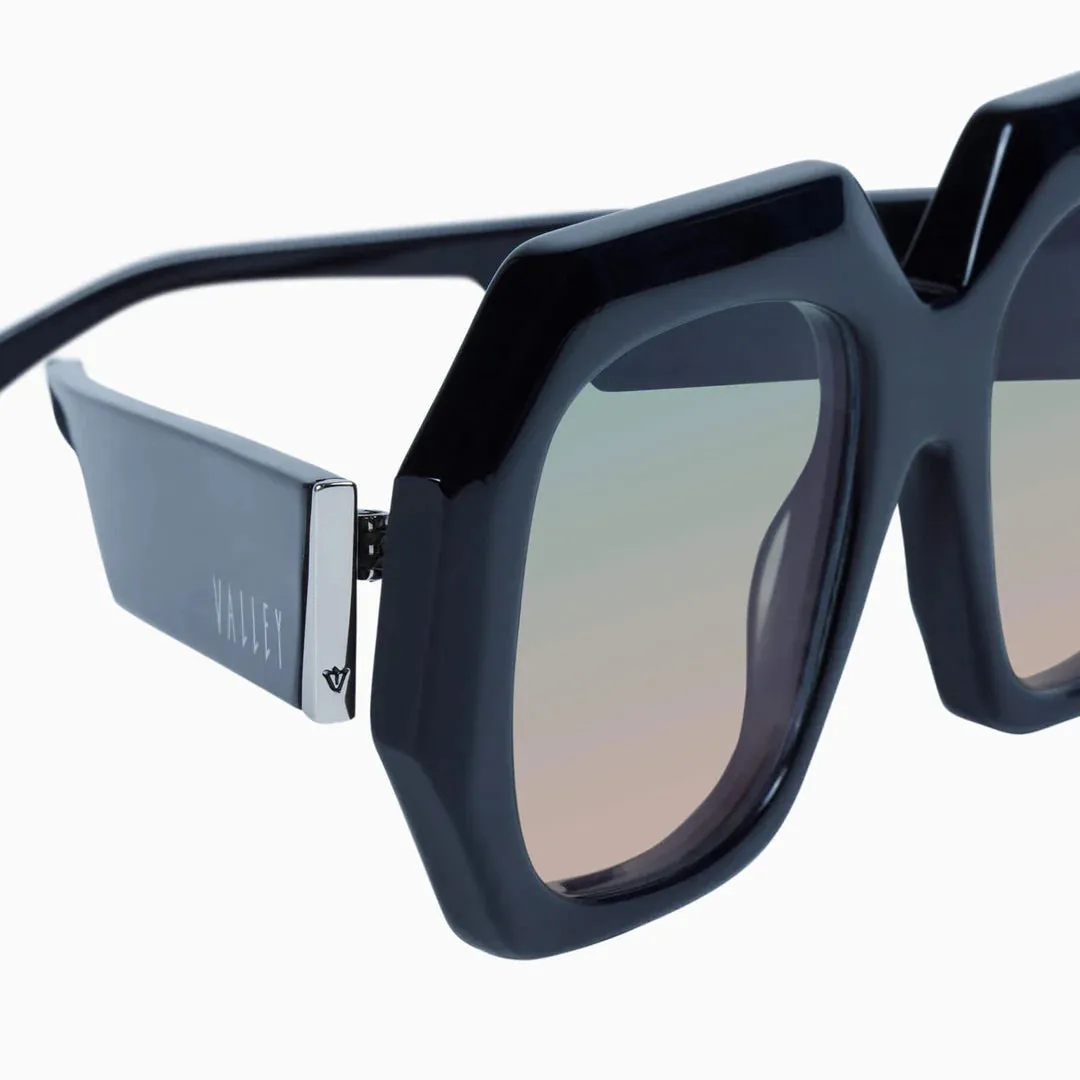 Monolith Sunglasses | Gloss Black w. Silver Metal Trim   Olive to Rose Gradient Lens