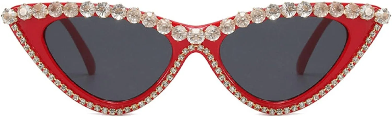 Vintage Inspired Red Cateye Rhinestone Embellished Sunglasses
